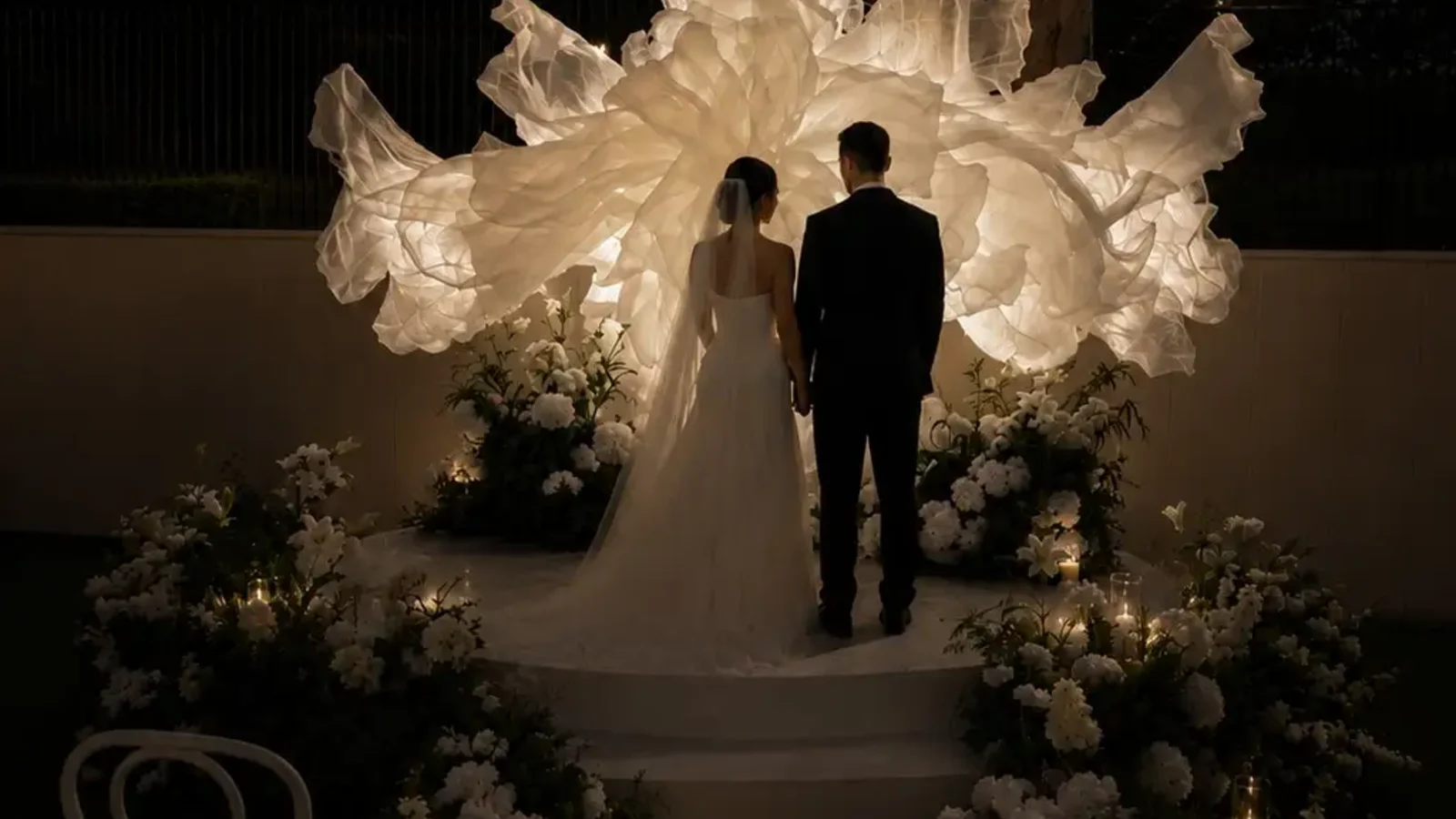 Silk installation at a wedding or event