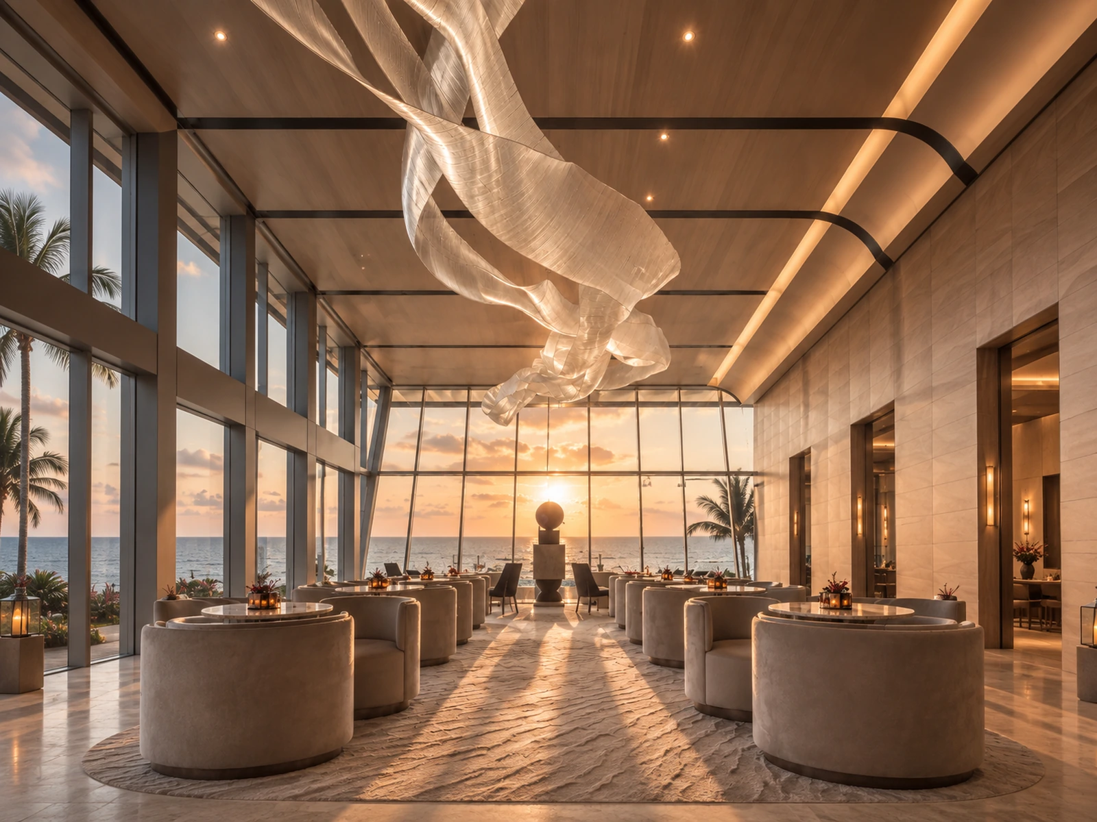 Suspended Resort Installations — concept visualisation for a resort art installation