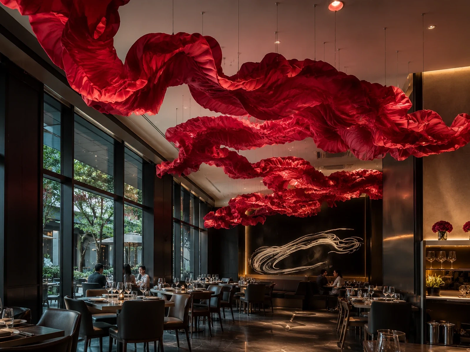 Suspended Restaurant Artwork — concept visualisation for a restaurant art installation