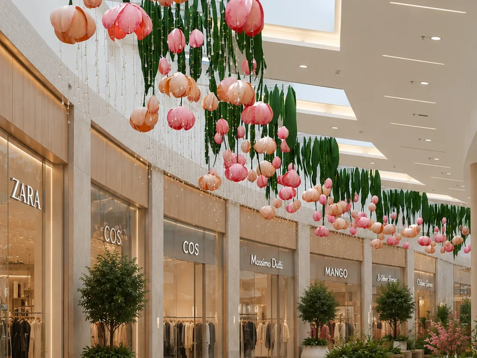 Suspended Seasonal Decorations — concept visualisation for a seasonal retail installation