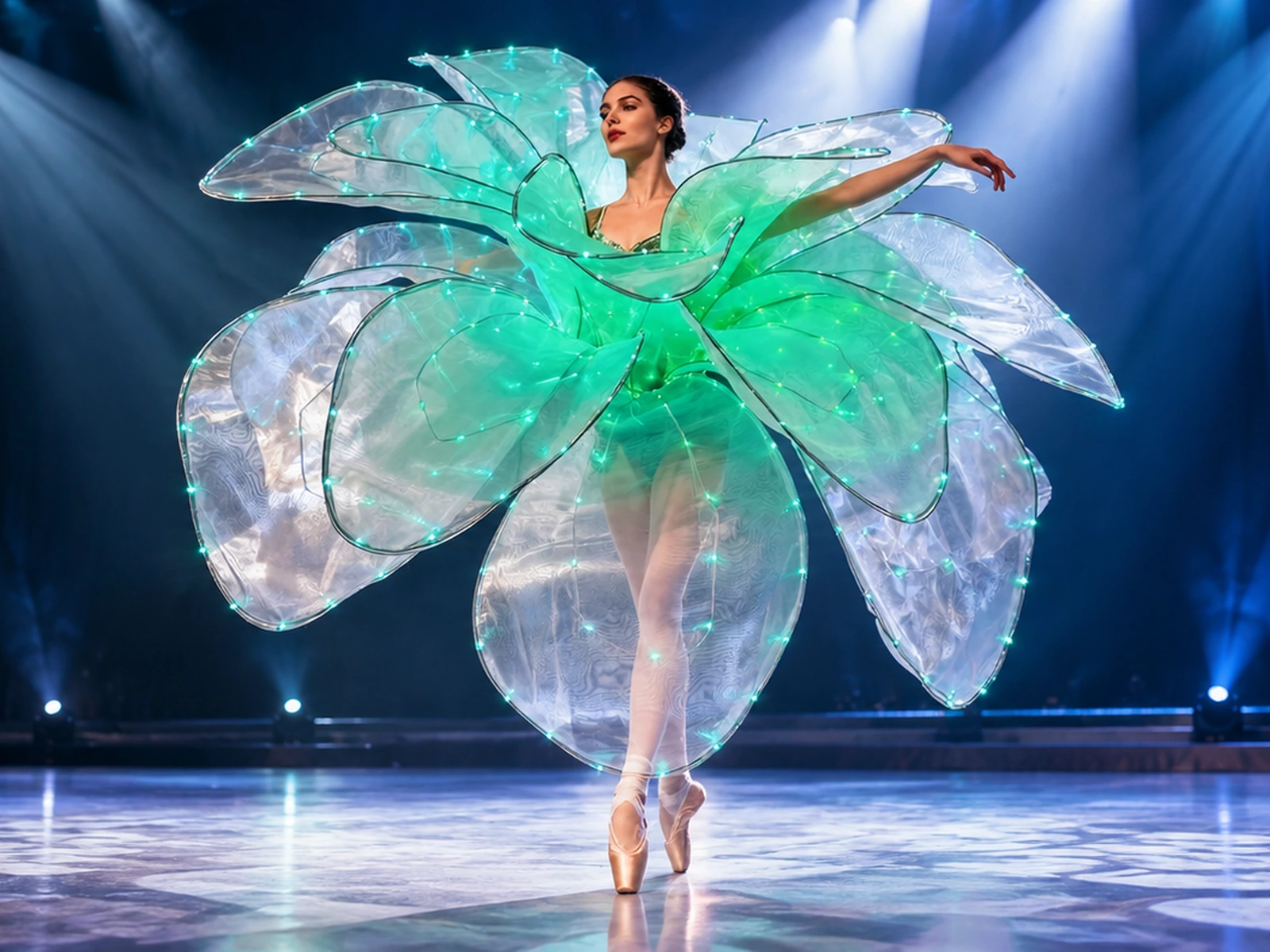 Translucent Floral Performance Costume — concept visualisation for performance costume design