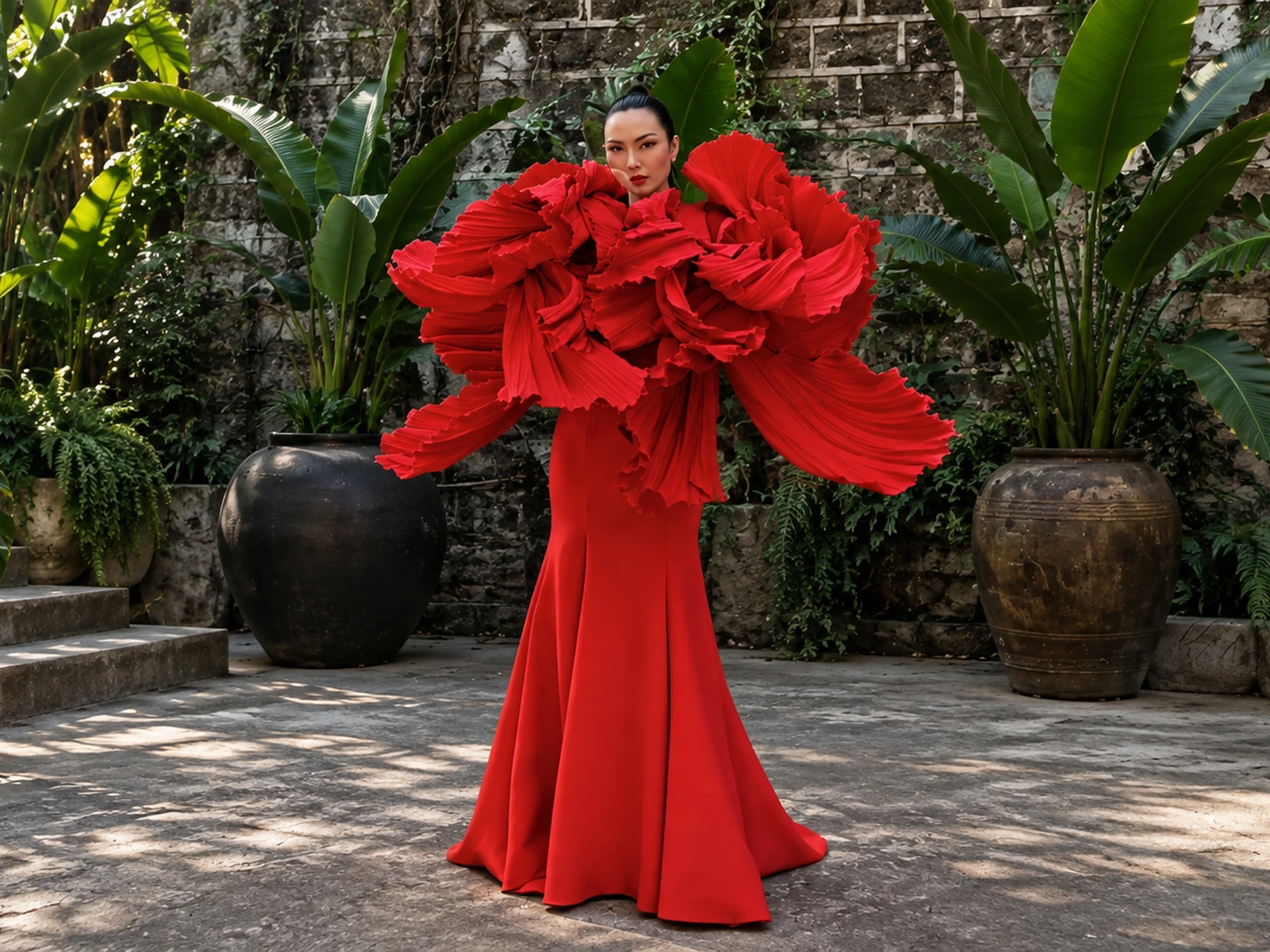 Red Sculptural Performance Costume — concept visualisation for performance costume design