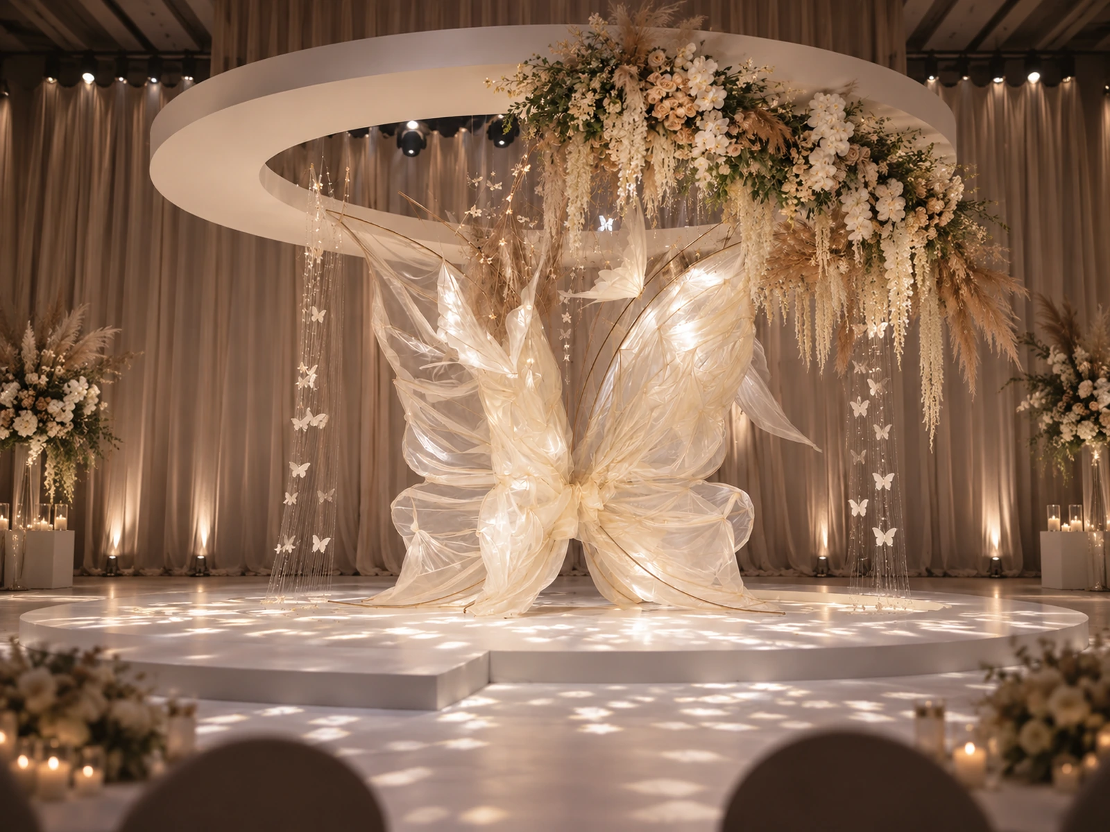 Illuminated Butterfly Scenic Feature — concept visualisation for scenic fabrication and custom stage props