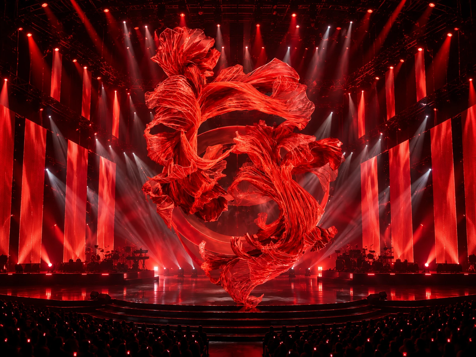 Red Sculptural Stage Set — concept visualisation for a stage installation