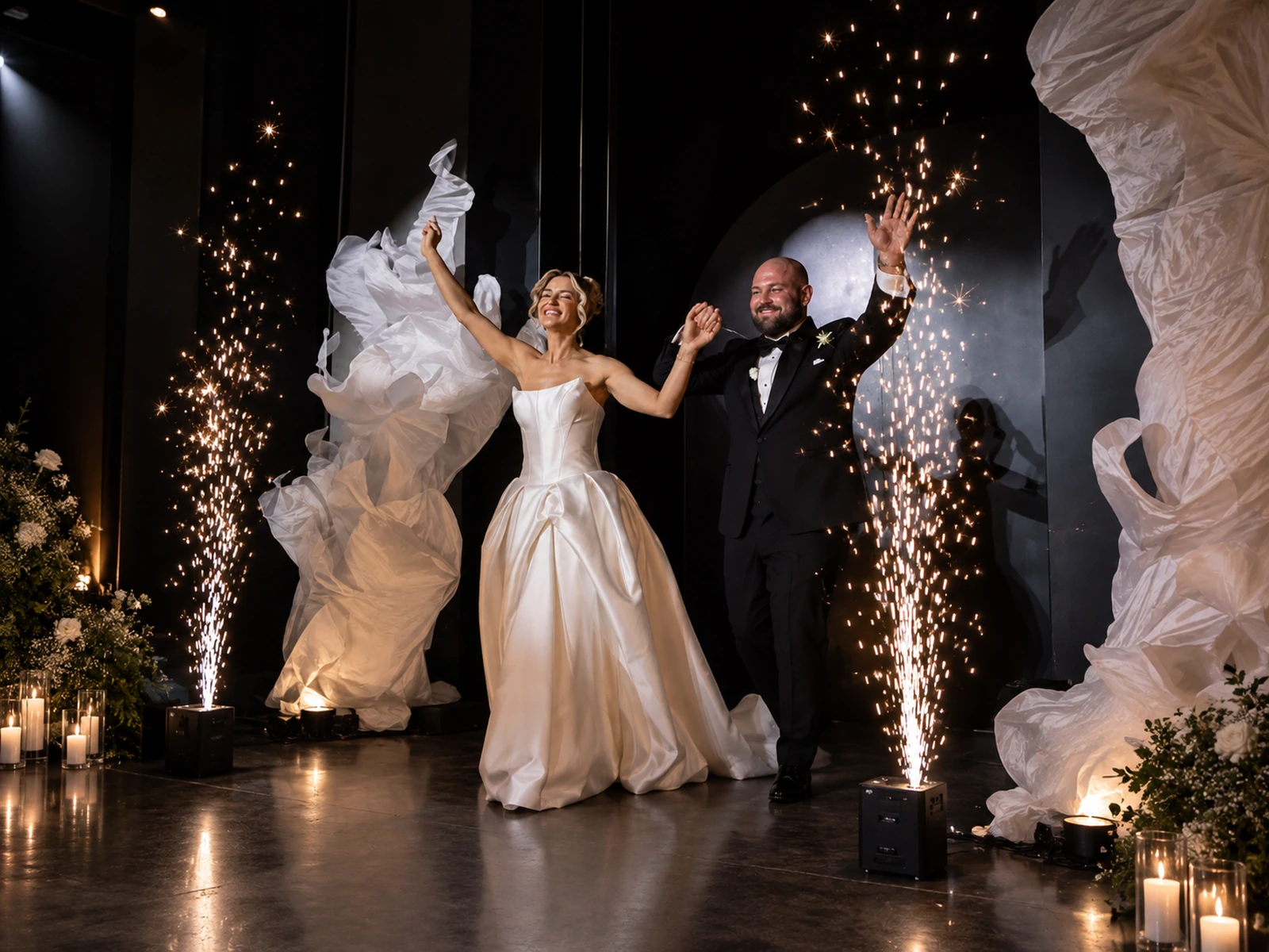 White Floral Performance Setting — concept visualisation for a stage installation