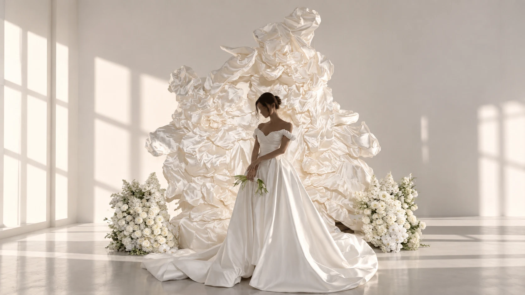 Close detail of Ivory Rhapsody layered ivory sculptural petals
