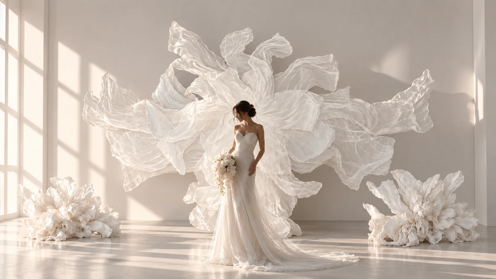Ocean Breeze white sculptural botanical installation in a garden setting