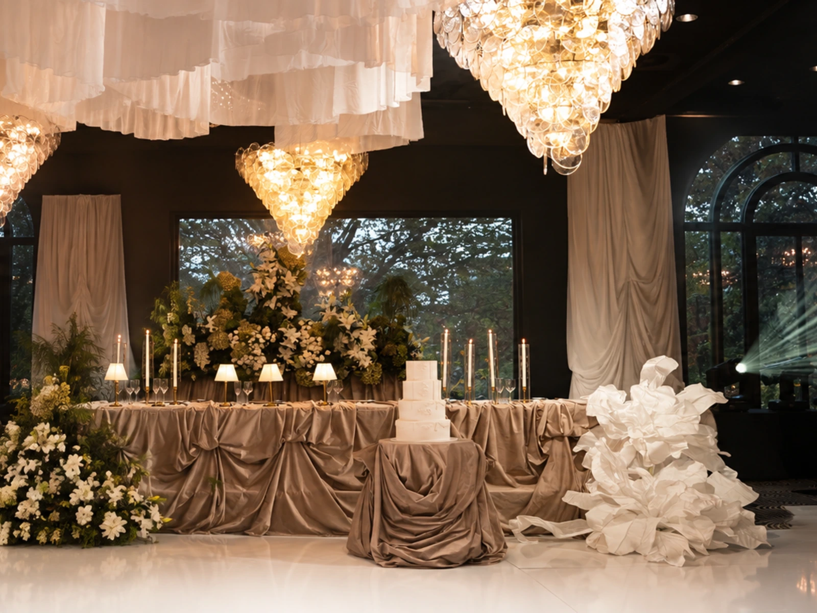 Silk Waterfall sculptural installation — Event Styling